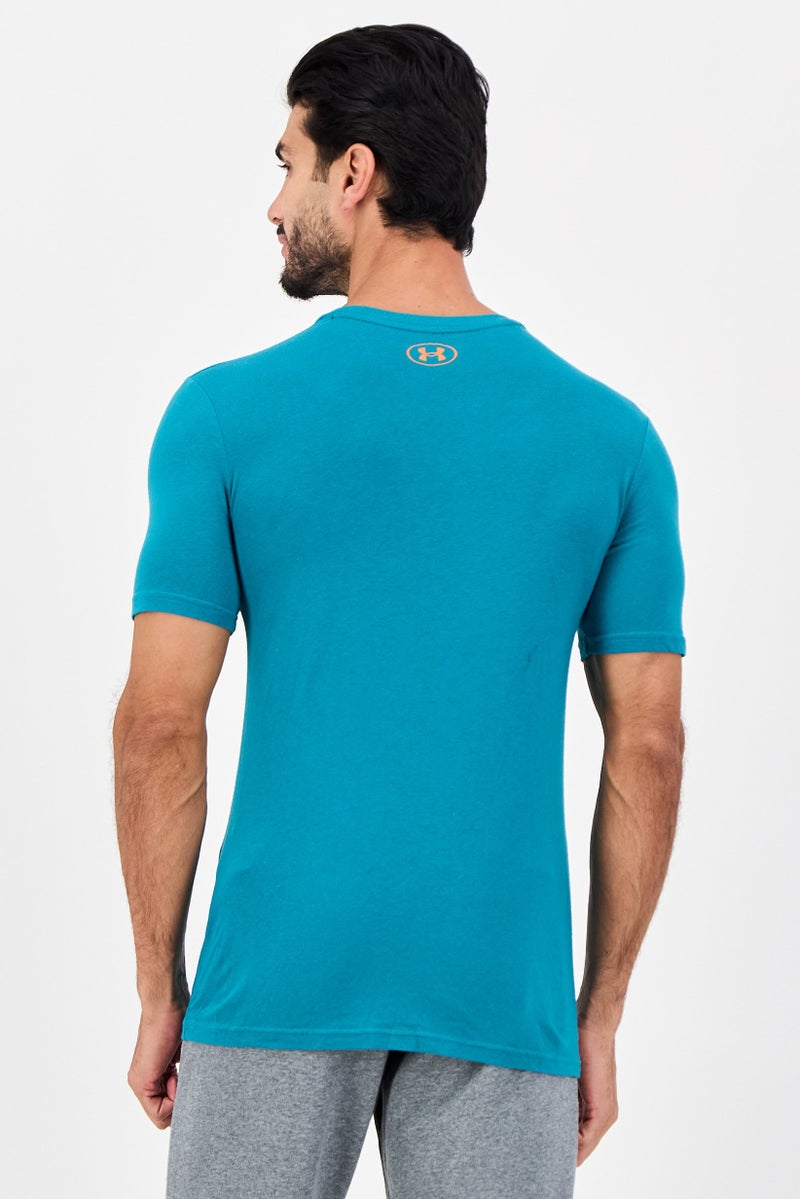 UNDER ARMOUR تي شيرت خارجي قصير الأكمام للرجال من أندر أرمور × مشروع روك، أخضر مزرق - Image 3